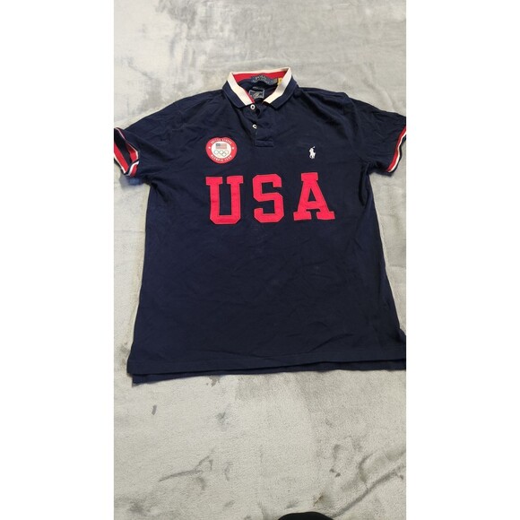 POLO Ralph Lauren USA Olympic Team Custom Slim Fit Blue Shirt Men’s Size M - Picture 1 of 8